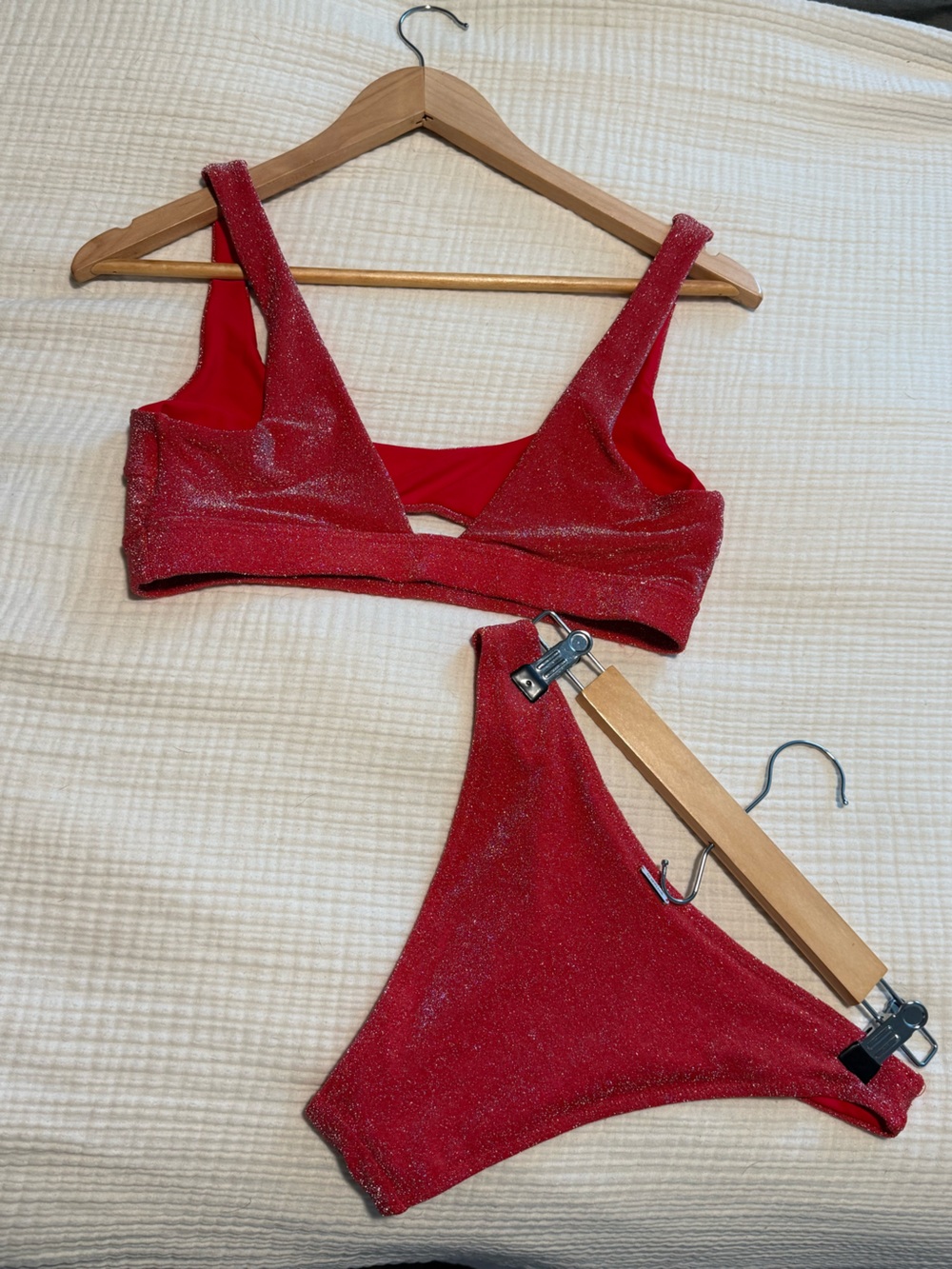 Red Shimmer Cutout Bikini TOP ONLY Medium - Women Swim Bikini - Picture 2 of 5